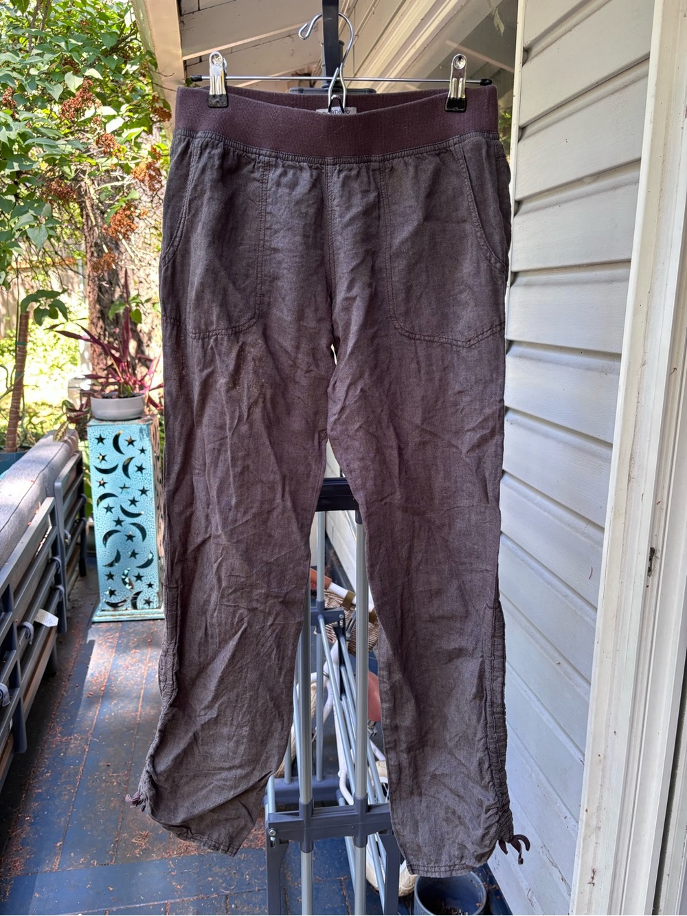 Olive green 100% linen Drawstring Waist Pants